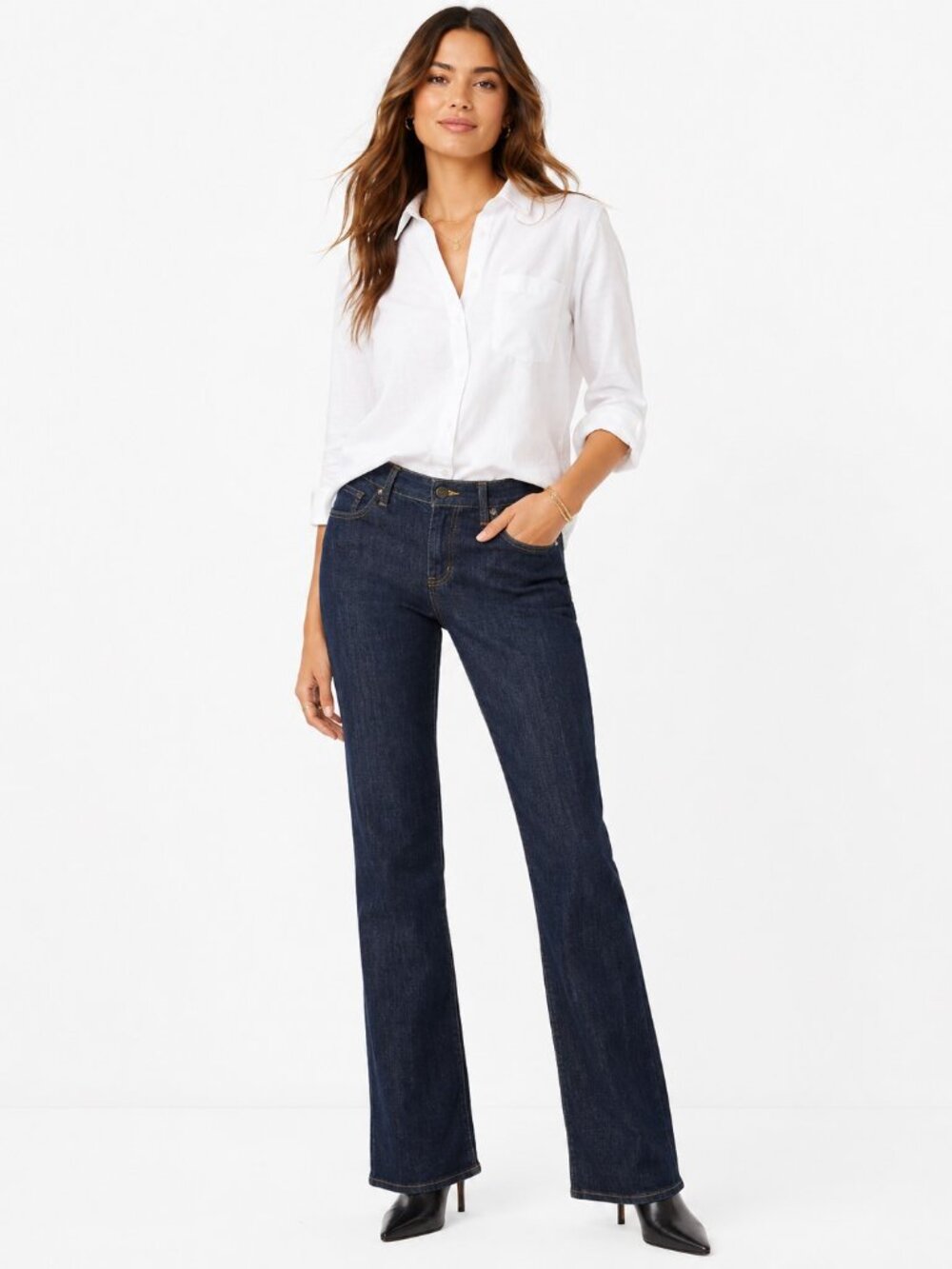 Talbots Deep Indigo Wash Mid Rise Signature Fit Bootcut Denim Jeans Women 12/31